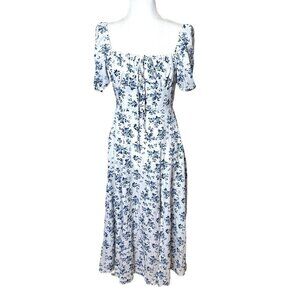 SHEIN On / Off Shoulder Corset Top Blue & White Floral Maxi Dress - size Small